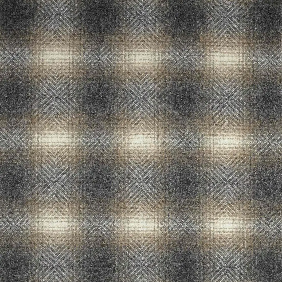 Thorpe Fabric - Taupe by black-grey checked woolen fabric from Abraham Moon & Sons