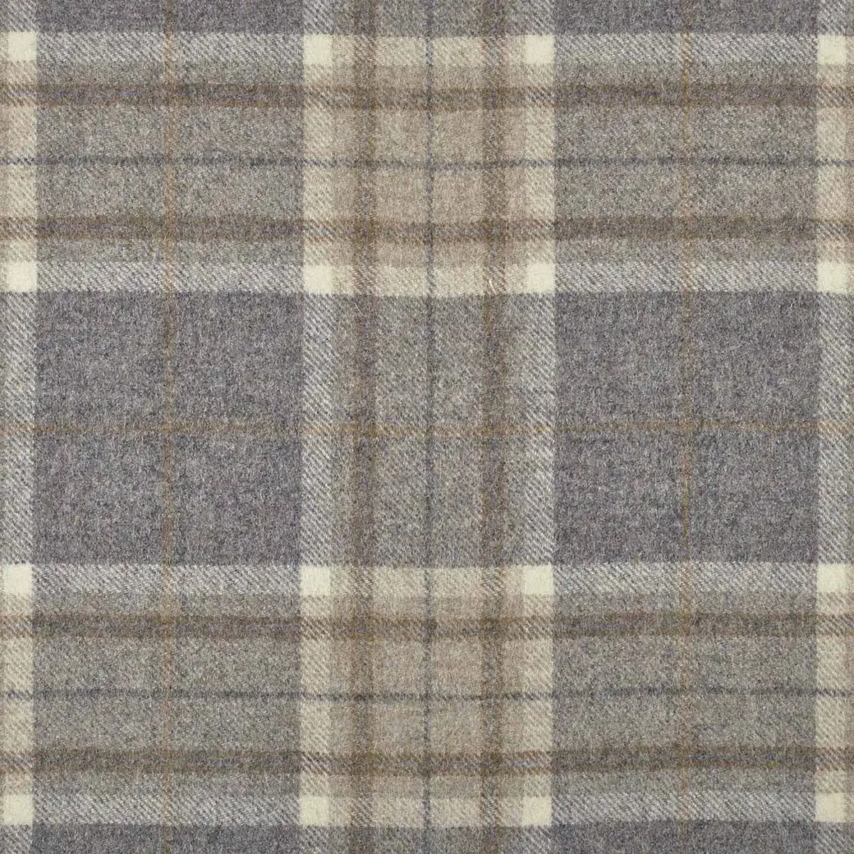 Aysgarth Fabric - Mushroom by black-grey checked woolen fabric from Abraham Moon & Sons