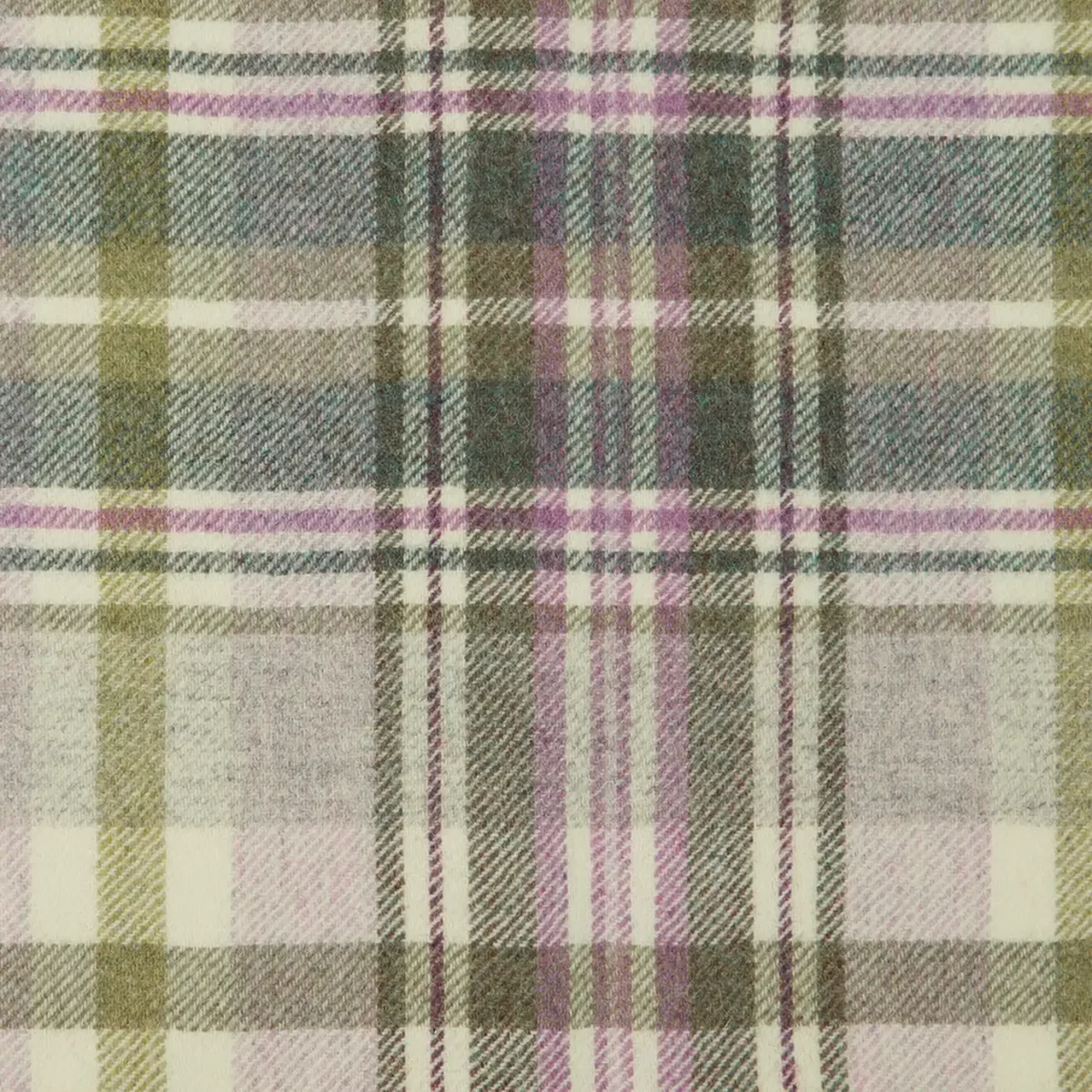 Glen Coe Fabric - Wisteria by green checked woolen fabric from Abraham Moon & Sons