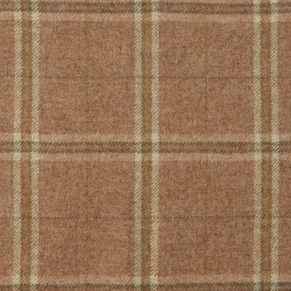 Nevis Fabric - Tarracotta by orange checked woolen fabric from Abraham Moon & Sons
