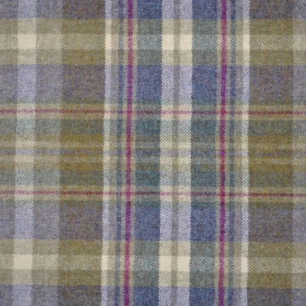 Glen Coe Fabric - Heather / Olive by green checked woolen fabric from Abraham Moon & Sons