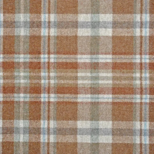 Glen Coe Fabric - Rust / Aqua by brown checked woolen fabric from Abraham Moon & Sons