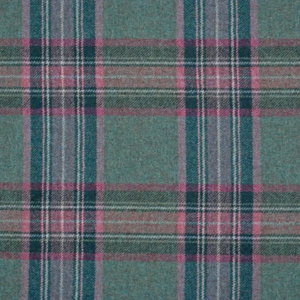 Glen Derry Fabric - Teal by blue checked woolen fabric from Abraham Moon & Sons