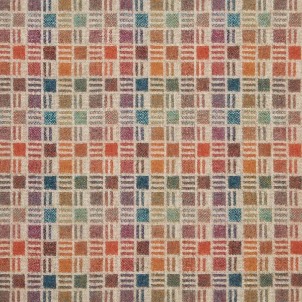 Pompidou Fabric - Terracotta by orange checked woolen fabric from Abraham Moon & Sons