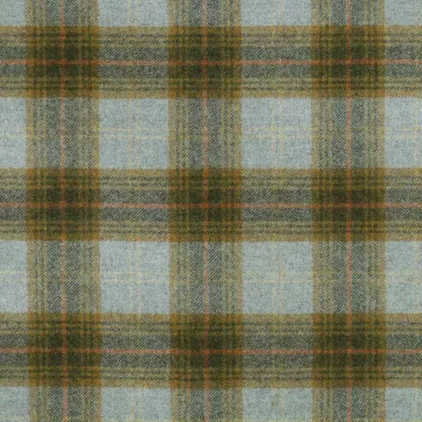 Troon Fabric - Eau de Nil by blue checked woolen fabric from Abraham Moon & Sons
