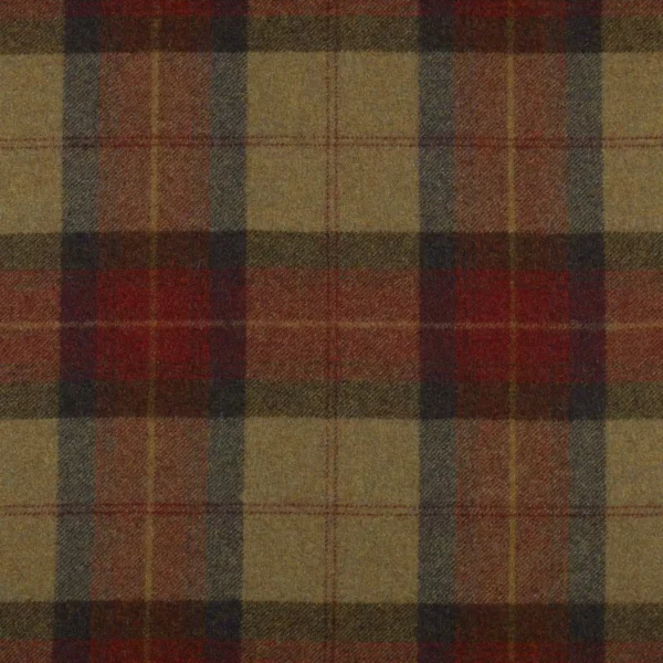 Skye Fabric - Claret by green checked woolen fabric from Abraham Moon & Sons