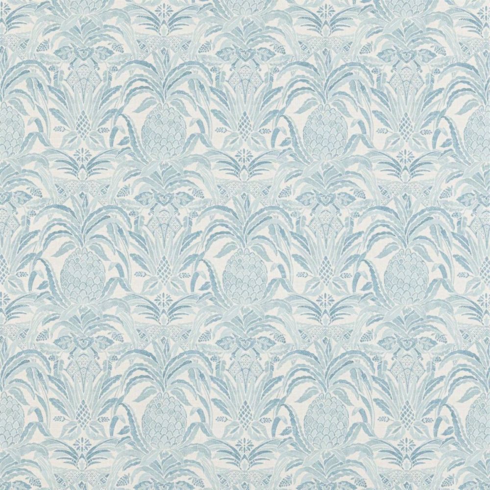 Bromelaid Fabric - Eau De Nil by blue botanical printed fabric from Beaumont Textiles