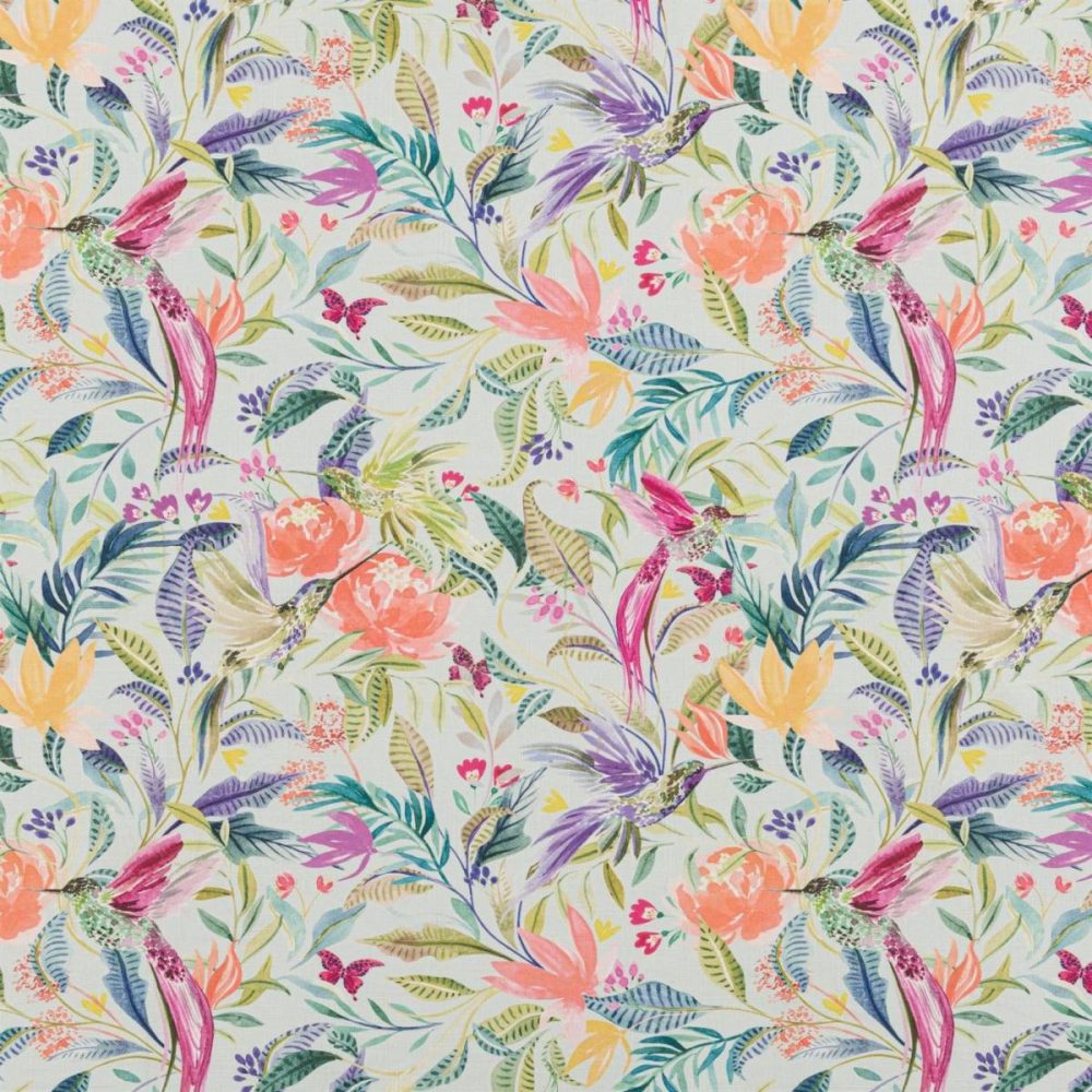 Hummingbird Fabric - Tutti Frutti by multicolour botanical printed fabric from Beaumont Textiles