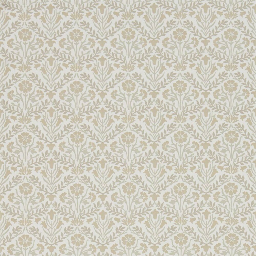 Morris Bellflower Wallpaper - Linen / Cream by brown botanical wallpaper from william morris & co