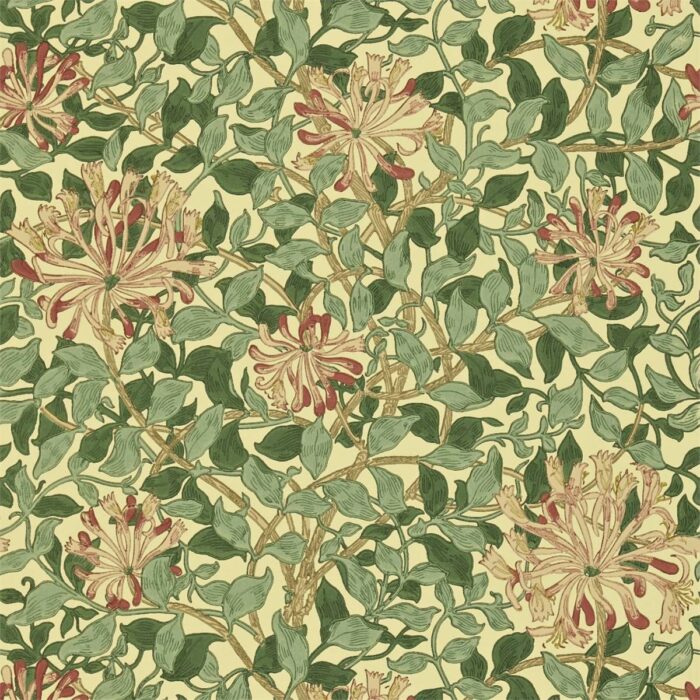 Honeysuckle Wallpaper - Green / Coral / Pink – Green / Coral  /  Pink swatch