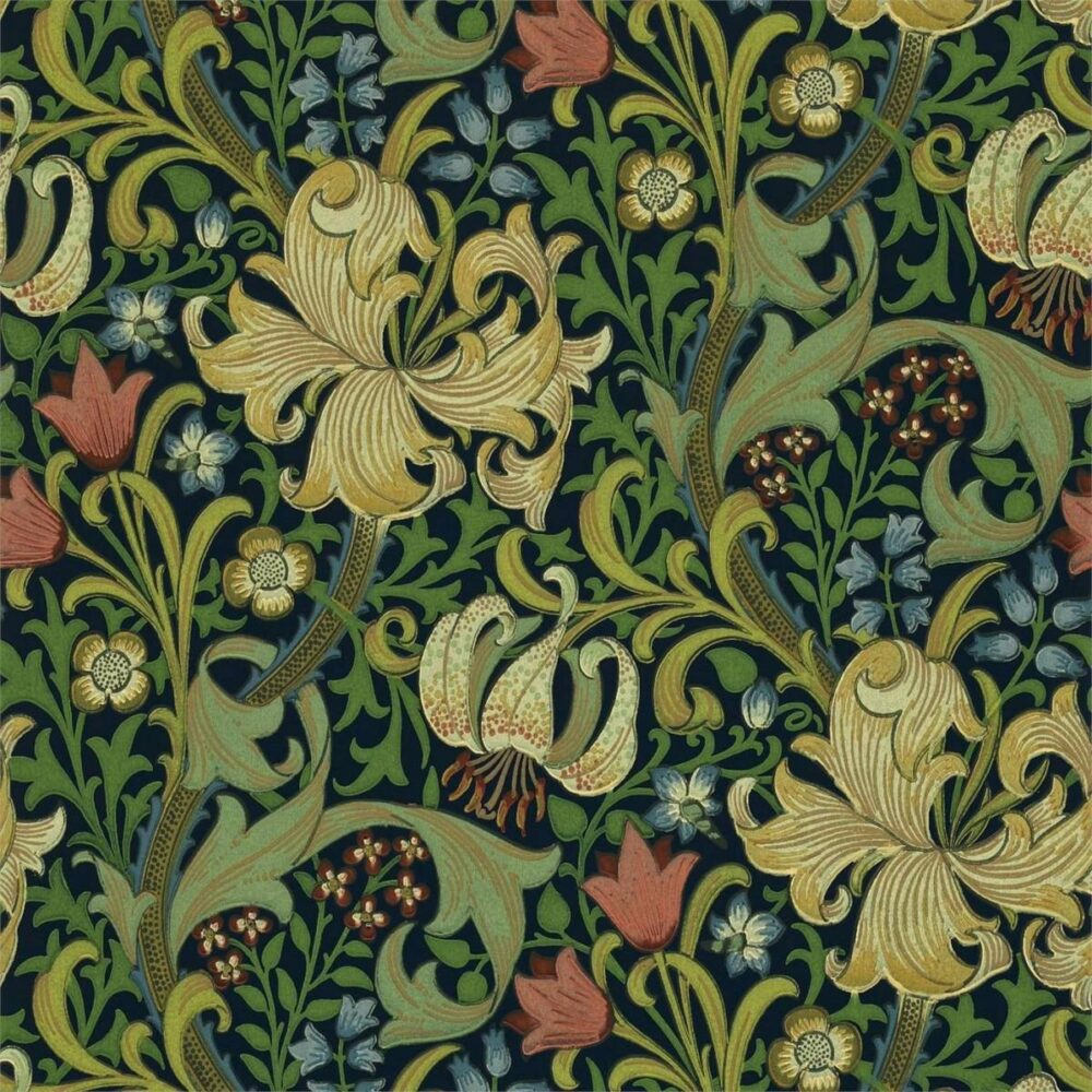 Golden Lily Wallpaper - Indigo by green botanical wallpaper from william morris & co
