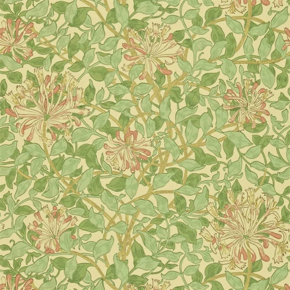 Honeysuckle Wallpaper - Green / Beige / Pink from