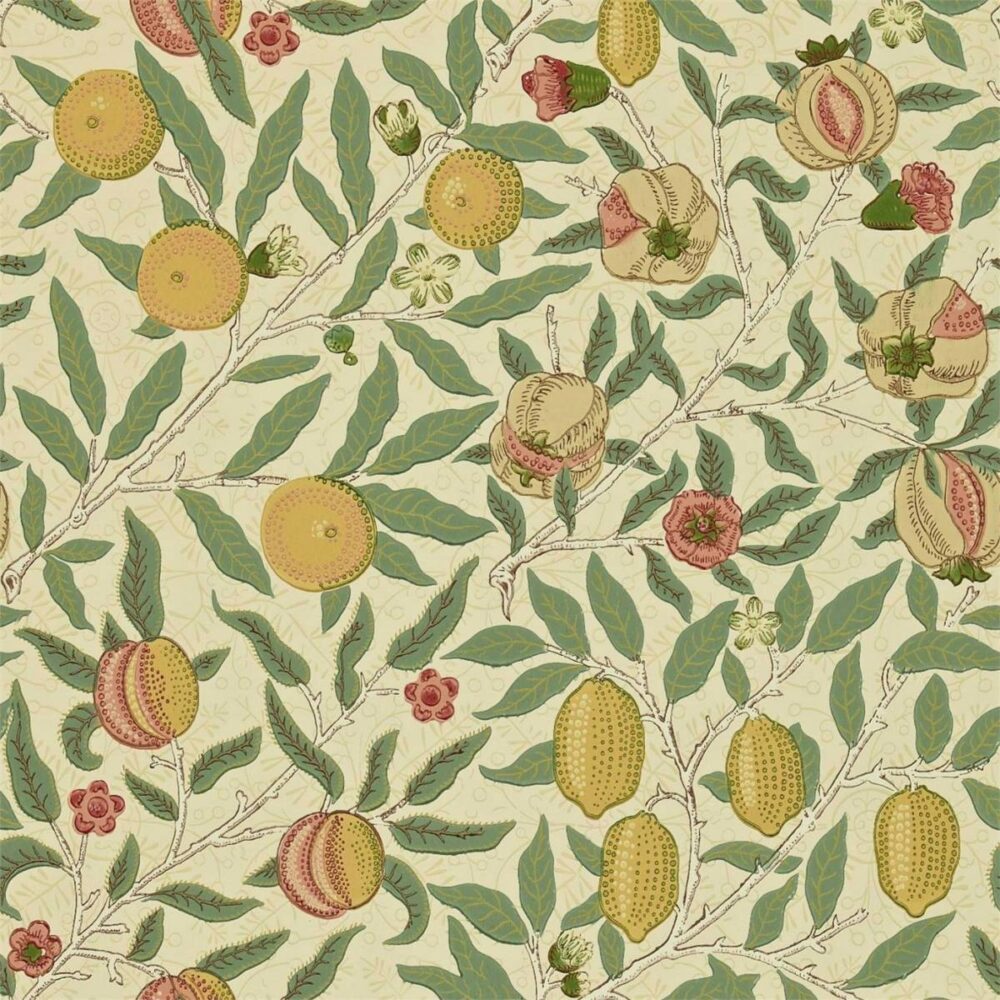 Fruit Wallpaper - Beige / Gold / Coral by green botanical wallpaper from william morris & co