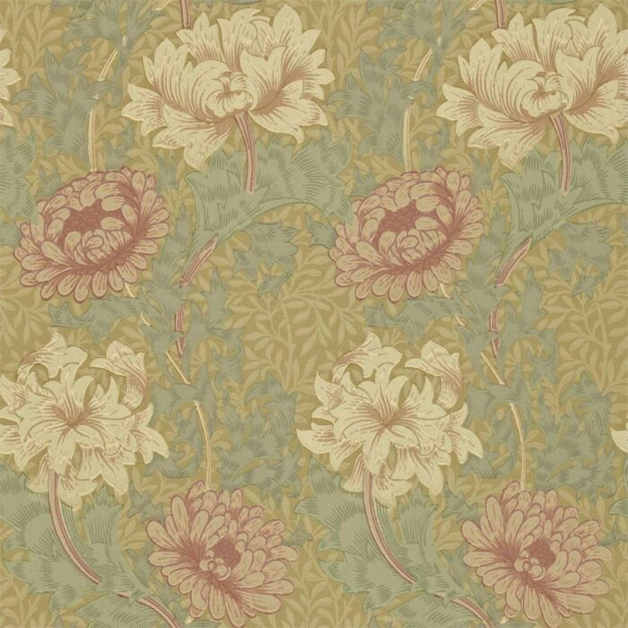 Chrysanthemum Wallpaper - Pink / Yellow / Green swatch