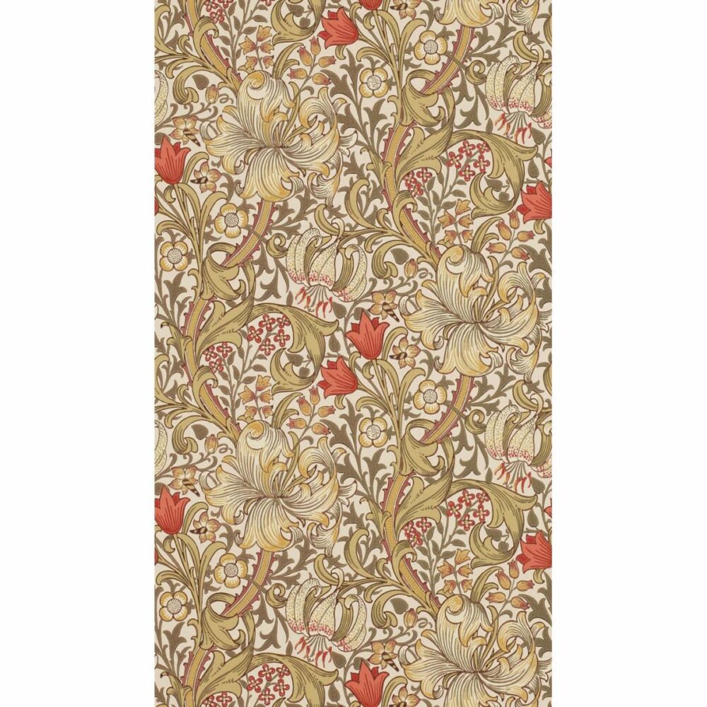 Golden Lily Wallpaper - Biscuit / Brick by multicolour botanical wallpaper from william morris & co