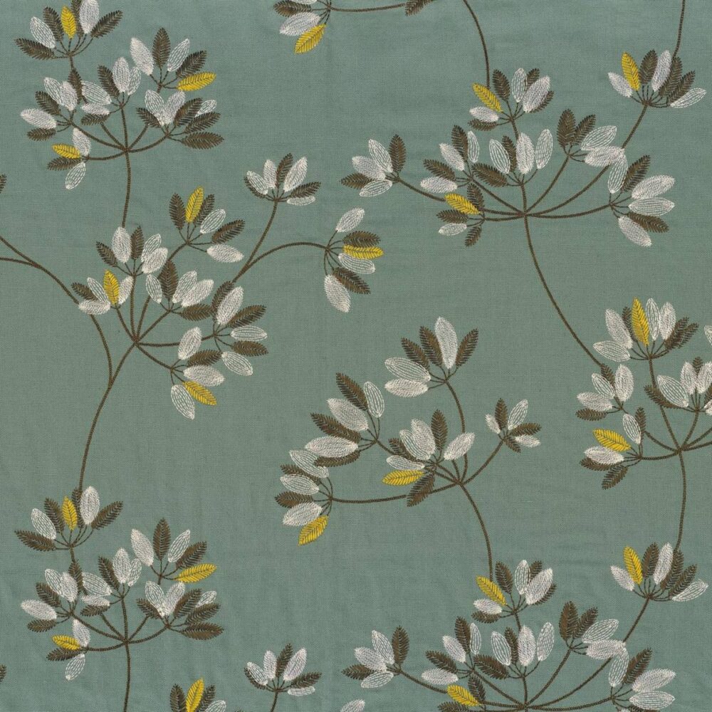 Nandina Fabric - Vert Anglais by green botanical embroideried fabric from Casamance