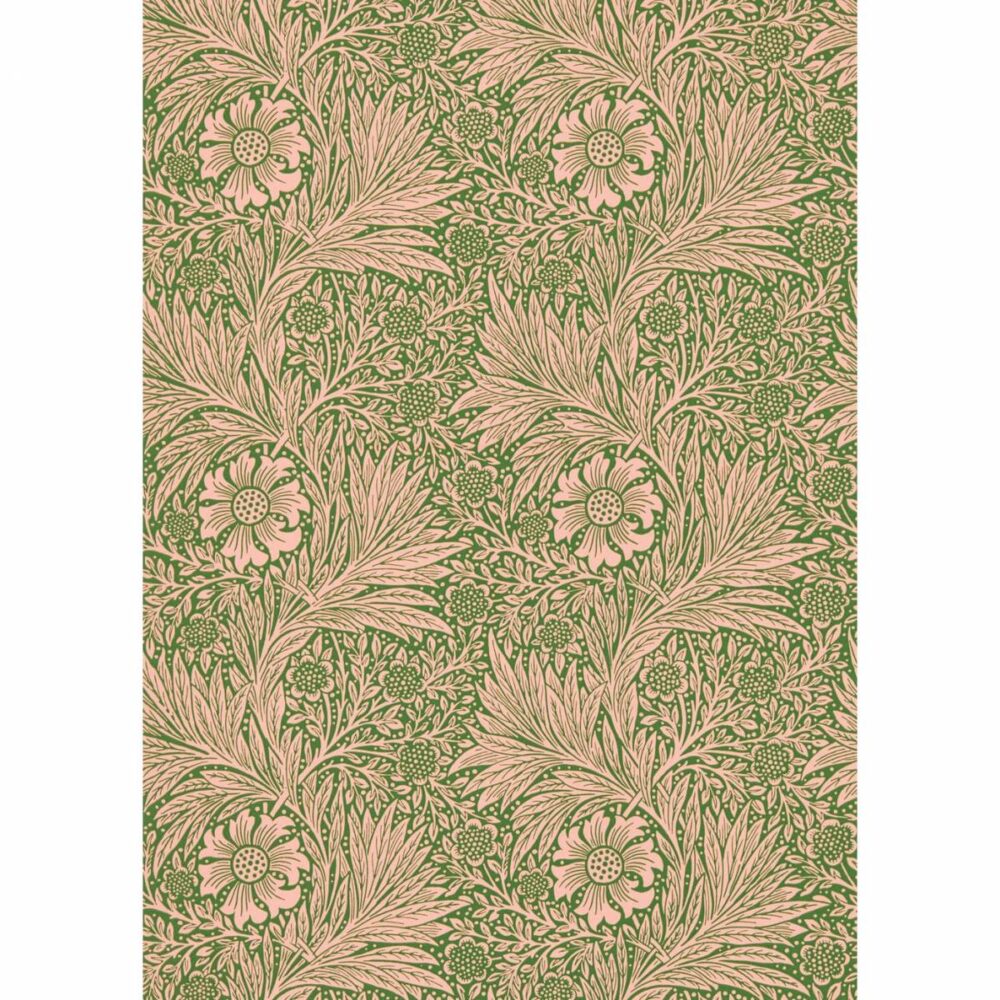 Marigold Wallpaper - Pink / Olive by green botanical wallpaper from william morris & co