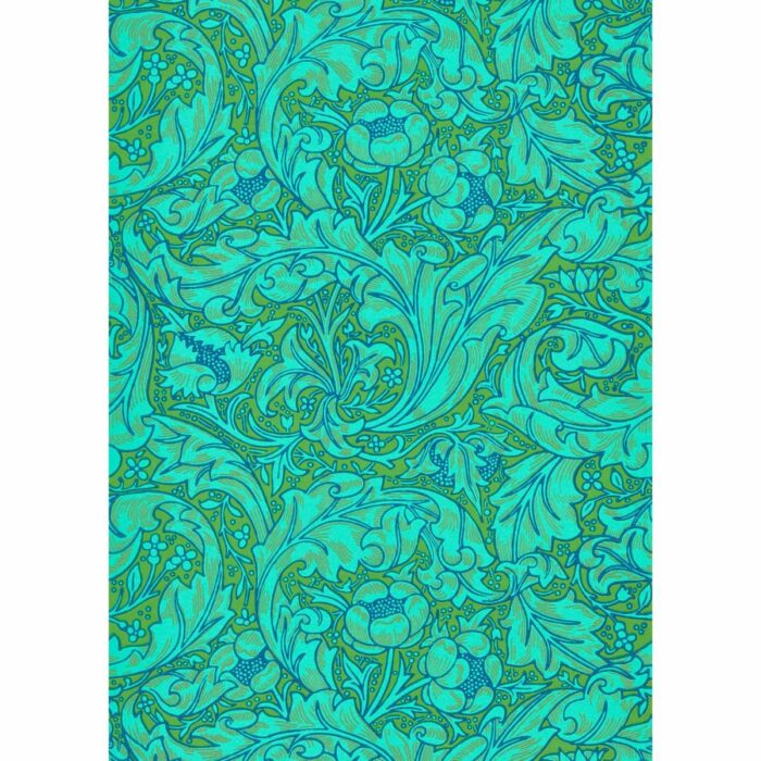 Bachelors Button Wallpaper - Olive / Turquoise swatch