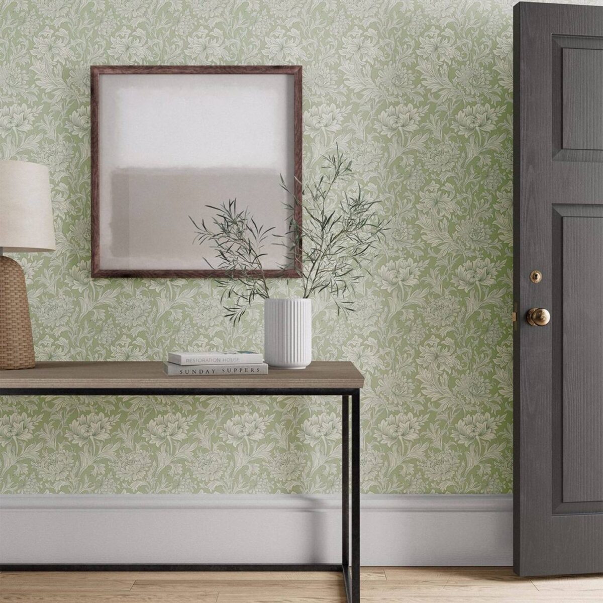Chrysanthemum Toile Wallpaper - Willow by Chrysanthemum Toile Wallpaper - Willow from