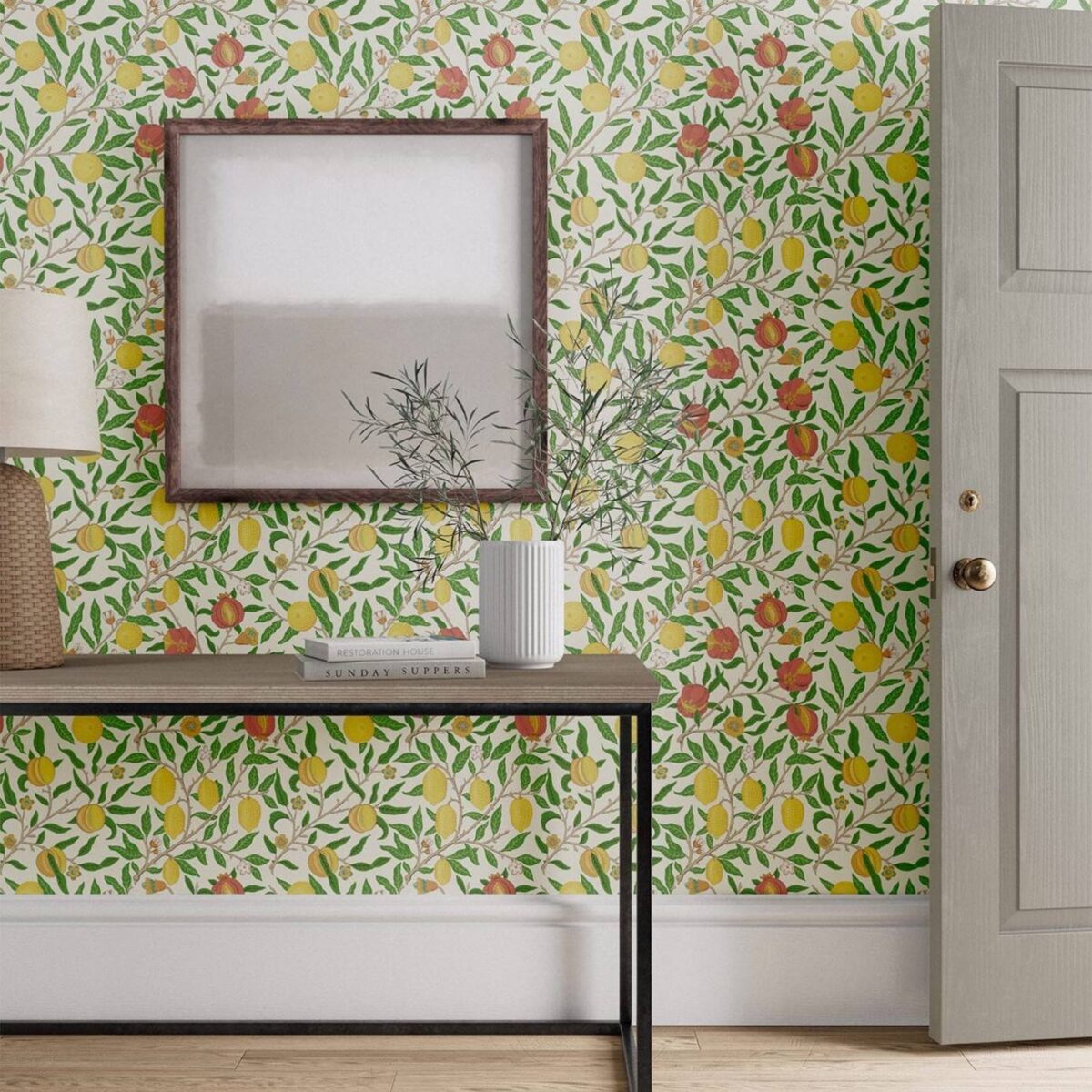 Fruit Wallpaper - Leaf Green / Madder by Fruit Wallpaper - Leaf Green / Madder from