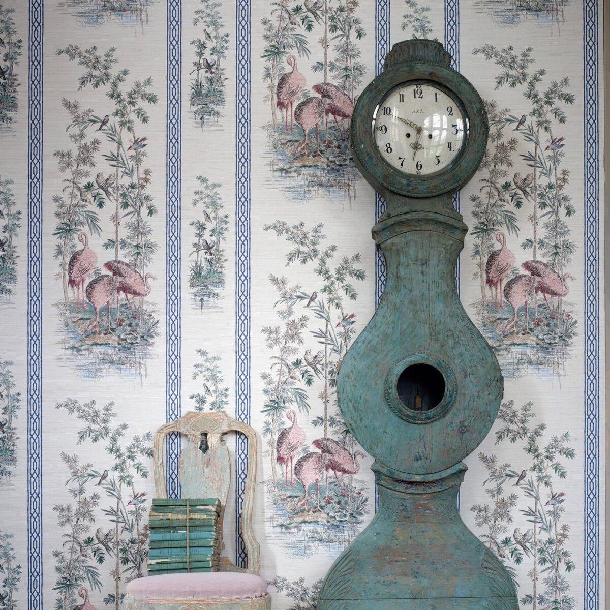 Storks and Thrushes Wallpaper - Tuscan Pink / Cobalt from