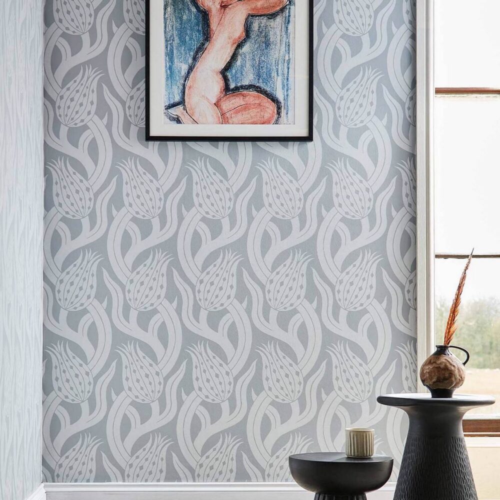 Persian Tulip Wallpaper - Blue Stone from