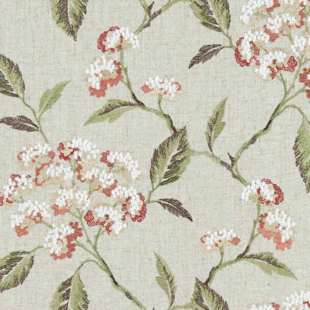 brown botanical embroideried fabric from Clarke & Clarke