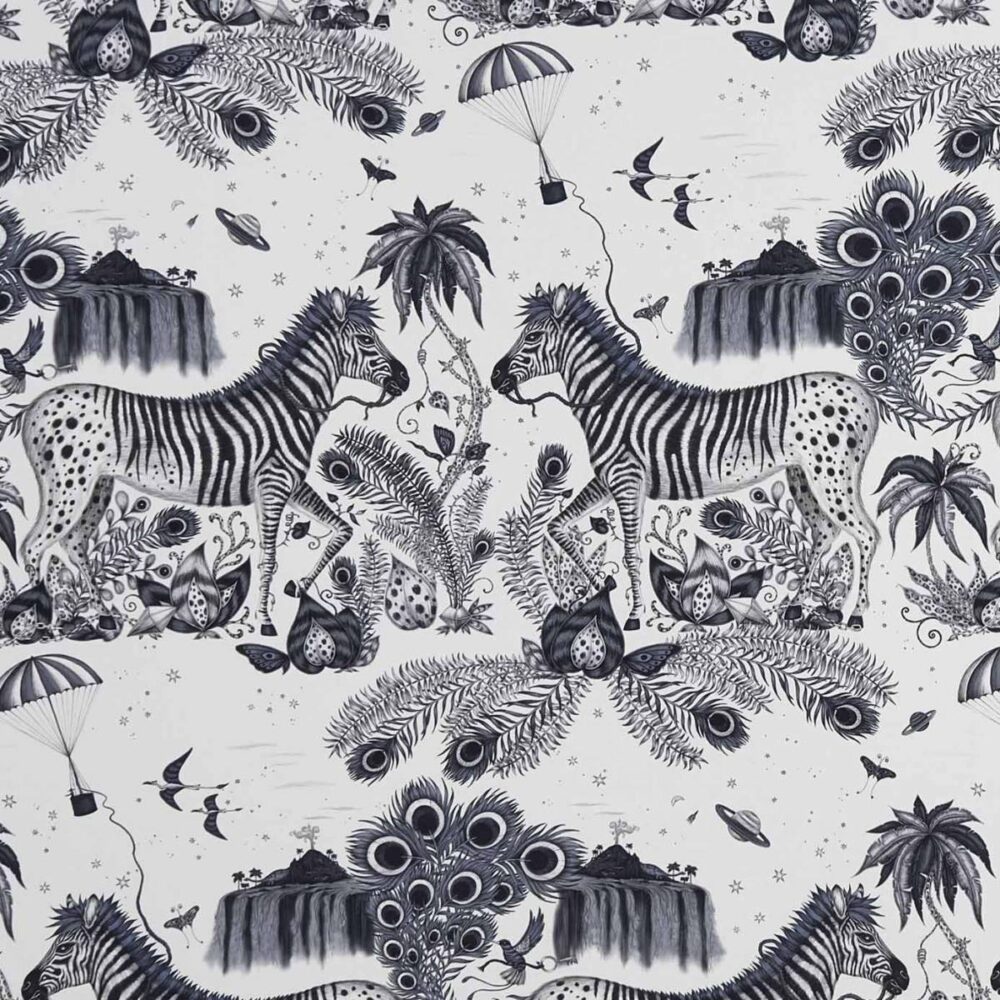 Lost World Fabric - Blue by black-grey animal cotton fabric from Emma Shipley