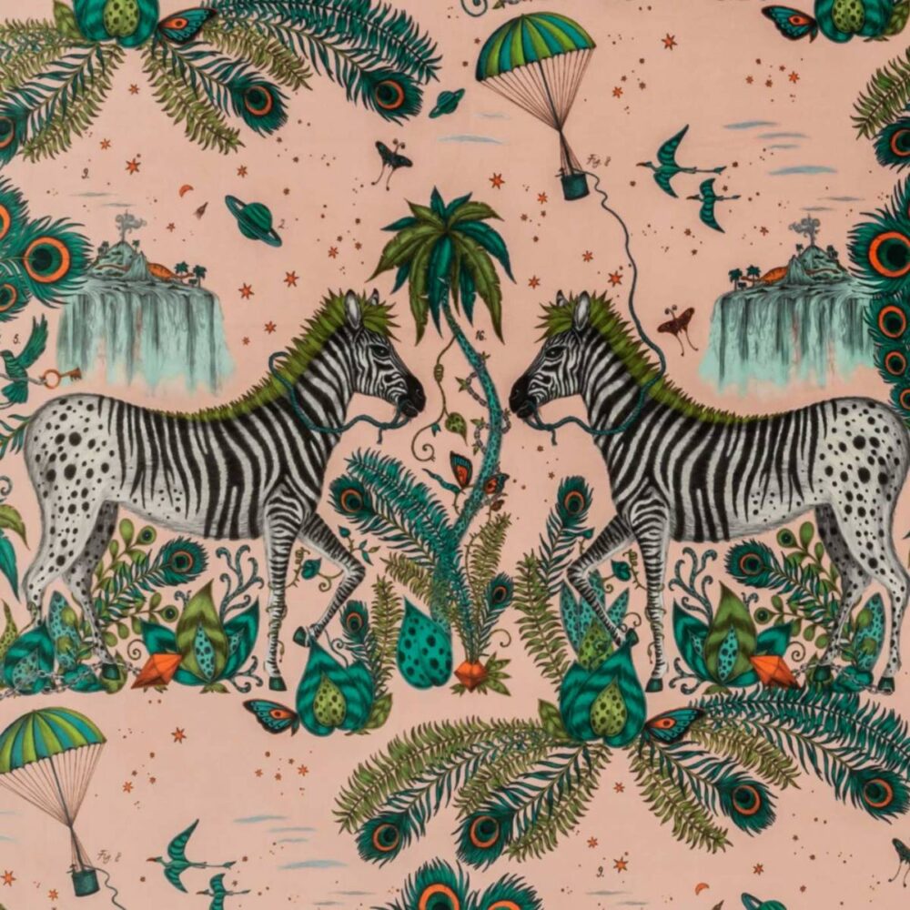 Lost World Velvet Fabric - Pink by multicolour animal velvet-chenille fabric from Emma Shipley