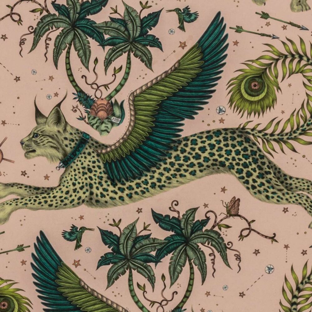 Lynx Linen Fabric - Pink by multicolour animal linen fabric from Emma Shipley