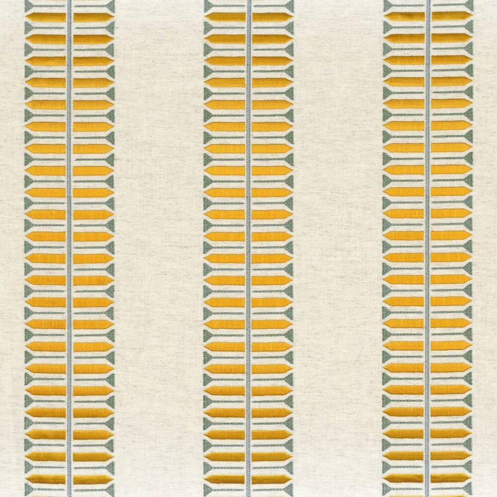 Corco Vado Fabric - Safran by white geometric embroideried fabric from Camengo
