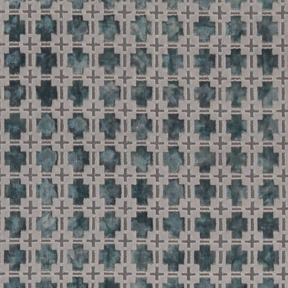 blue geometric velvet-chenille fabric from Clarke & Clarke