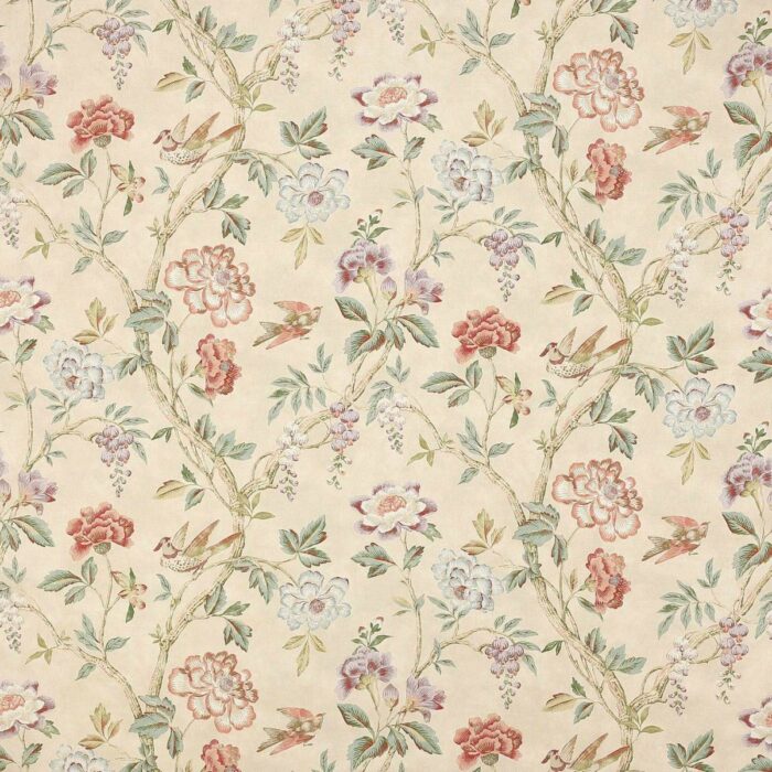 Leonora Fabric - Coral / Sage swatch
