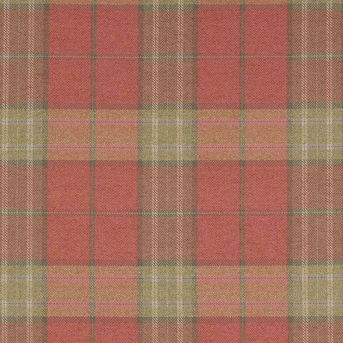 Dunmore Check Fabric - Terracotta / Leaf by green checked woven fabric from Colefax & Fowler