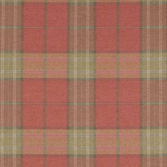 Dunmore Check Fabric - Terracotta / Leaf swatch