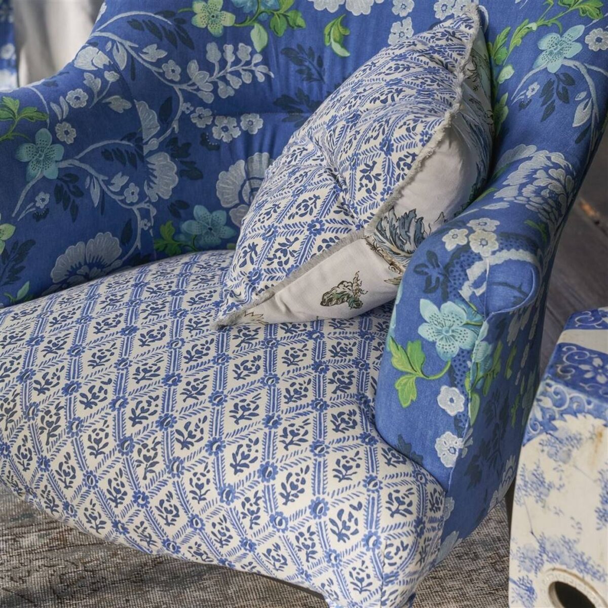 Eagle House Damask Fabric - Woad by Eagle House Damask Fabric - Woad from