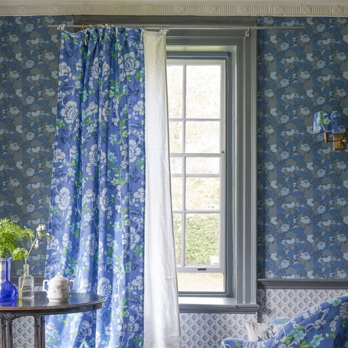 Eagle House Damask Fabric - Woad by Eagle House Damask Fabric - Woad from
