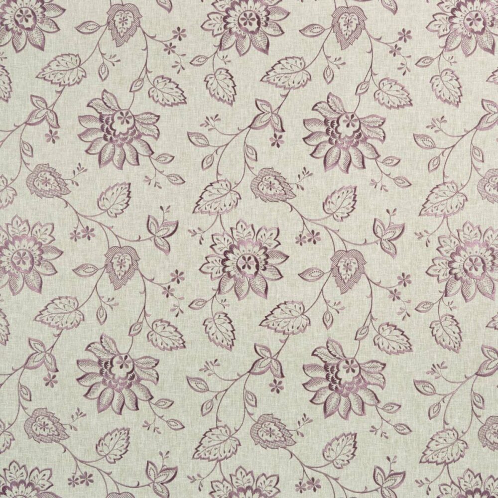 Liliana Fabric - Heather by purple botanical embroideried fabric from Clarke & Clarke