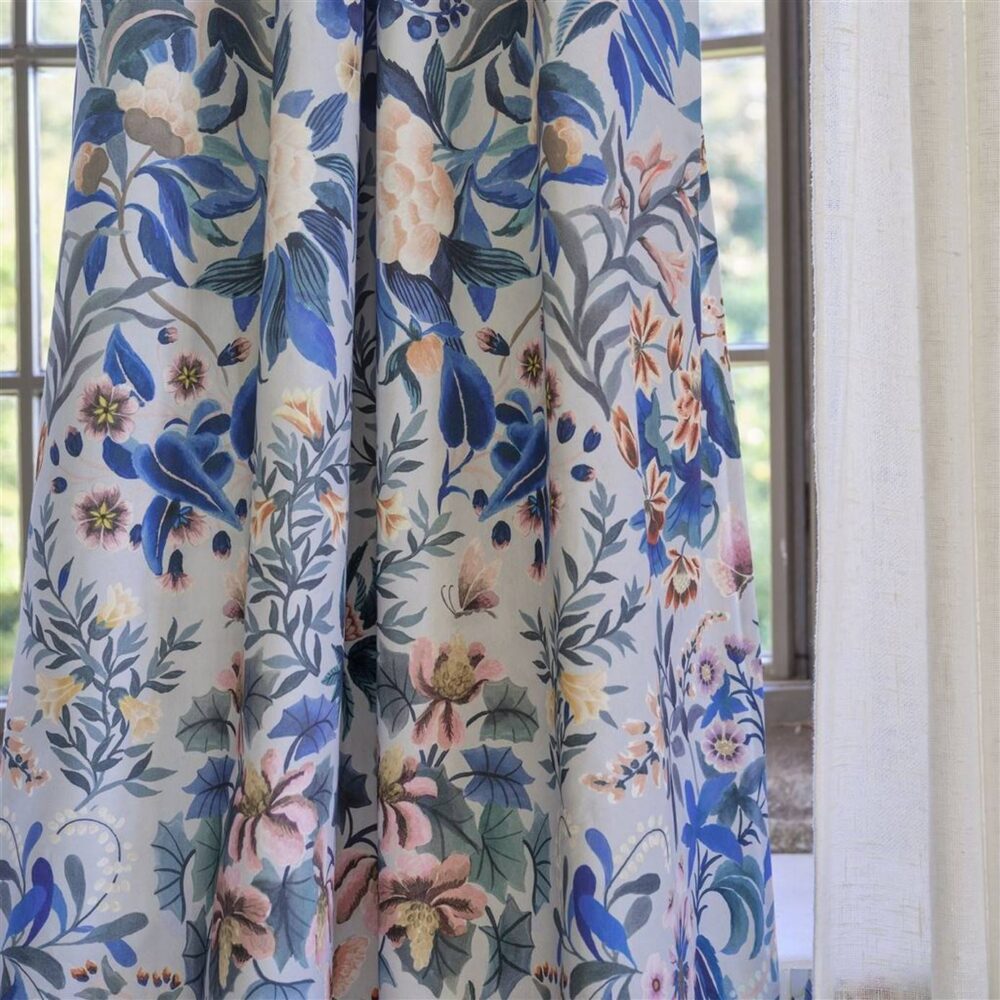 Ikebana Damask Fabric - Slate Blue by Ikebana Damask Fabric - Slate Blue from