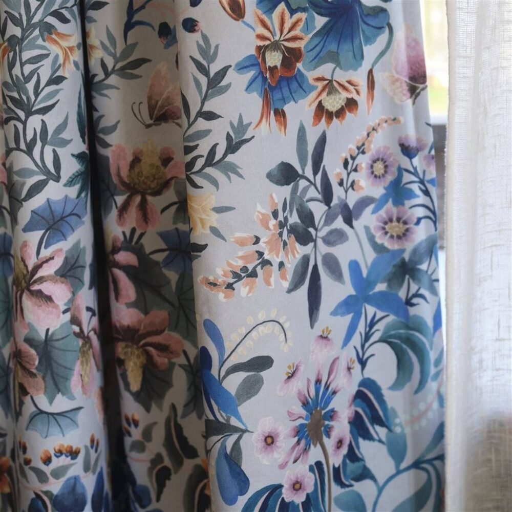 Ikebana Damask Fabric - Slate Blue by Ikebana Damask Fabric - Slate Blue from