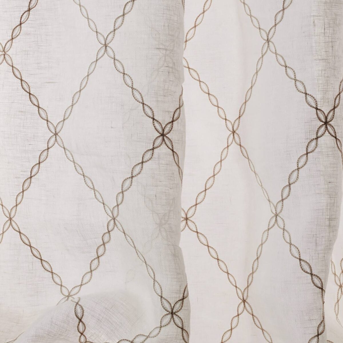 white geometric voile-sheer fabric from Colefax & Fowler