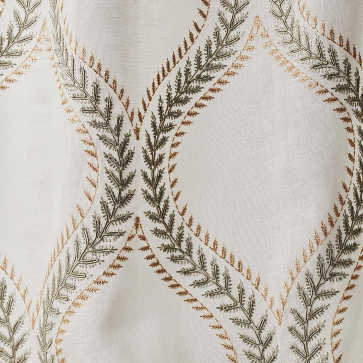 Oberon Fabric - Beige by black-grey botanical voile-sheer fabric from Colefax & Fowler
