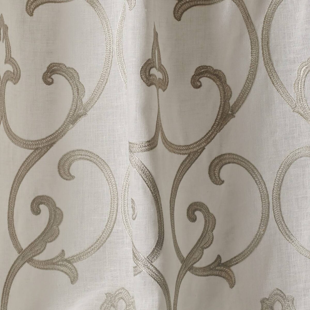 Fernley Fabric - Silver by black-grey botanical voile-sheer fabric from Colefax & Fowler