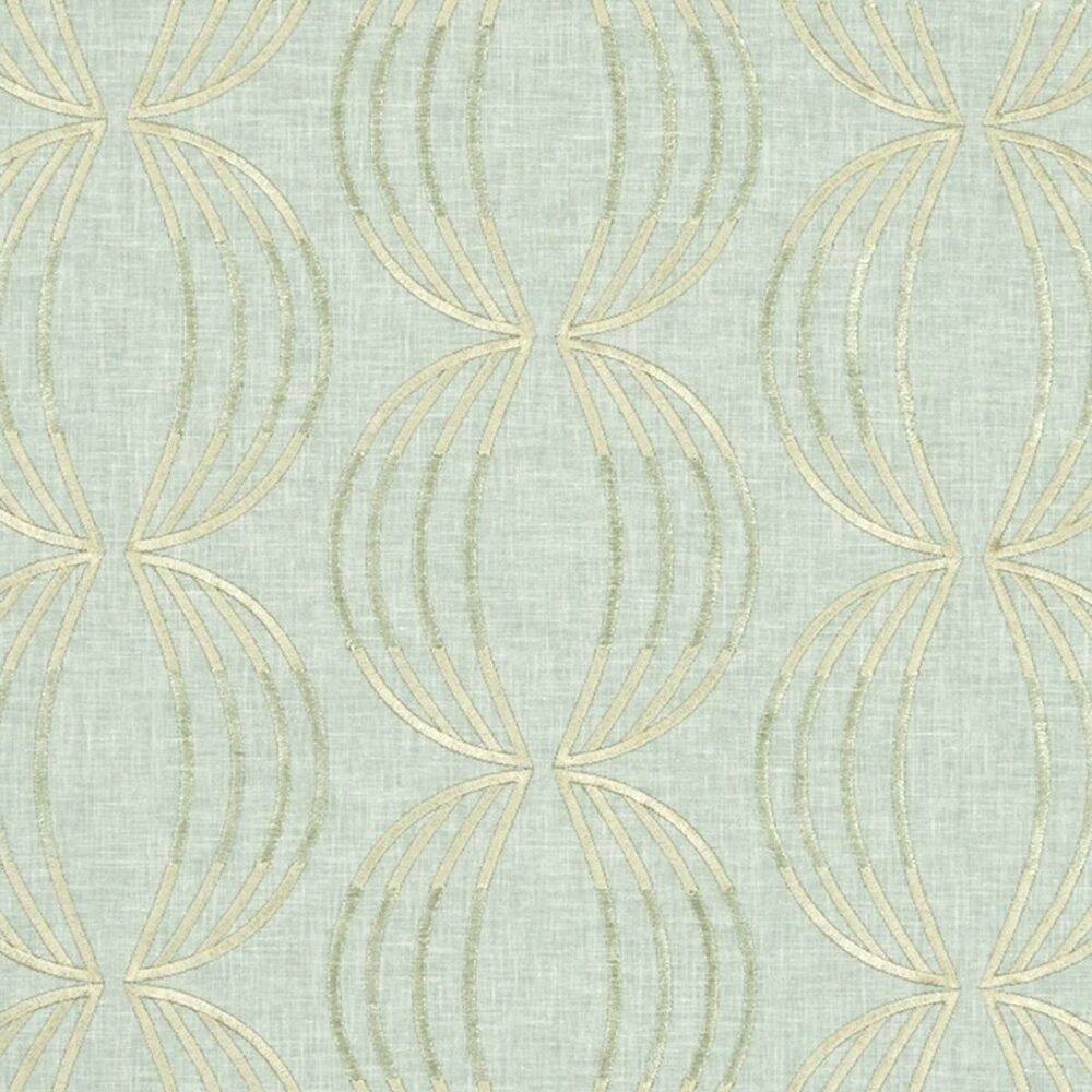 Carraway Fabric - Mineral by blue geometric embroideried fabric from Clarke & Clarke