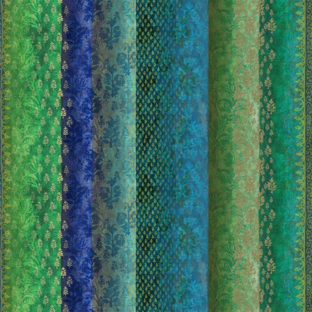 Kasavu Fabric - Emerald by blue botanical cotton fabric from Designers Guild