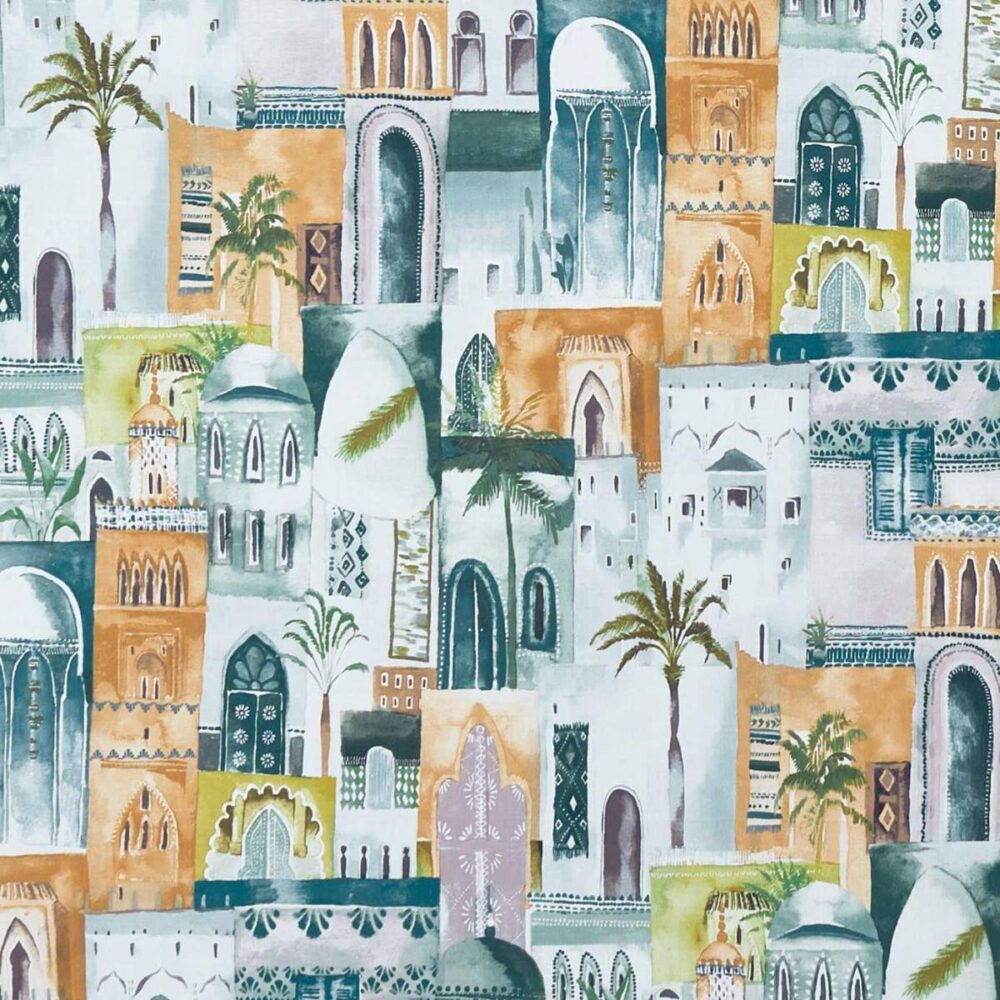 Marrakech Fabric - Teal / Spice by multicolour misc cotton fabric from Clarke & Clarke