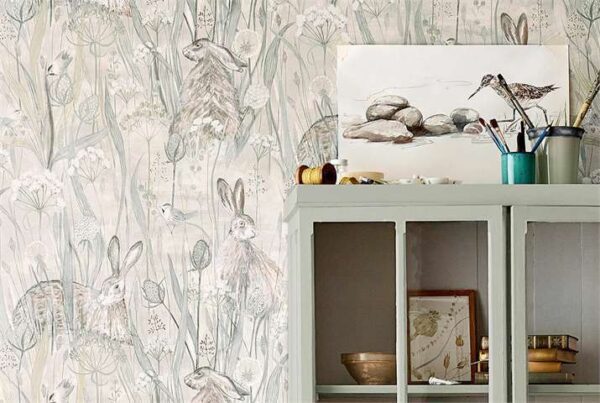 Dune Hares Wallpaper - Mist / Pebble by Dune Hares Wallpaper - Mist / Pebble from