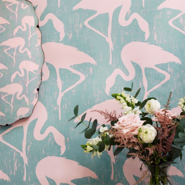 Flamingos Wallpaper - Turquoise / Pink by Flamingos Wallpaper - Turquoise / Pink from