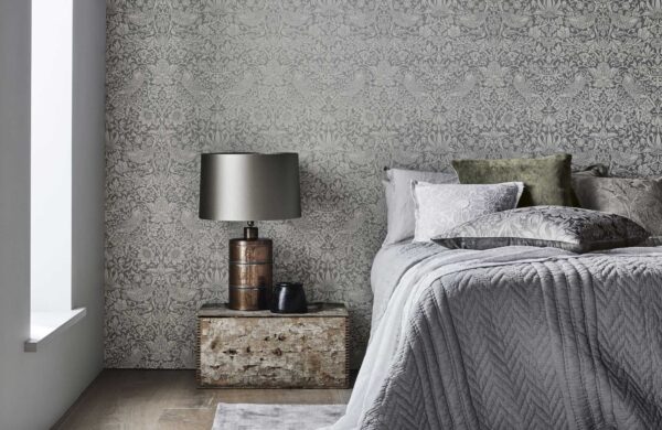 Pure Strawberry Thief Wallpaper - Gilver / Graphite (Beaded) by Pure Strawberry Thief Wallpaper - Gilver / Graphite (Beaded) from