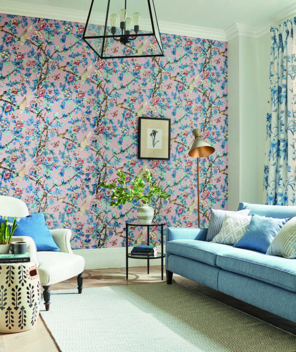 Porcelain Garden Wallpaper - Magenta / Leaf Green from
